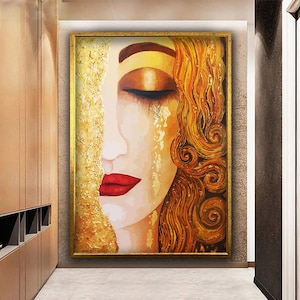 Gustav Klimt Golden Tears Wall Art, The Golden Tears Canvas, Freya&#39;s Tears Canvas Art, Woman Wall Decor, Gustav Klimt Canvas Art