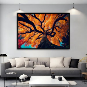 Autumn Tree Canvas Painting,  Autumn Decor Living Room Decor,  Tree Canvas Print,  Autumn Nature Wall Art