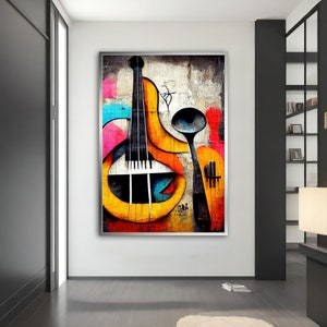 Violin Canvas wall art, Patterned Violin Wall Decor, Music Canvas Print, Violinist Gift, Musician Canvas Wall Art, Modern Canvas Art