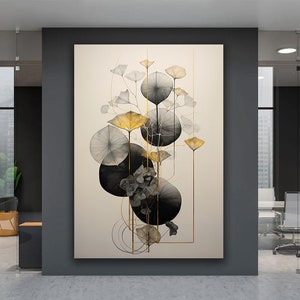 Abstract Floral Decorative Canvas Art, Black and White Flowers Print Wall Art, Floral Canvas Wall Decor, Flowers Art Print