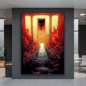 Road to Hell Canvas Art, Hell Canvas Print, Hell Fire Wall Art, Gothic Home Decor, Hell Entrance Poster, AfterLife Painting, Horror Art