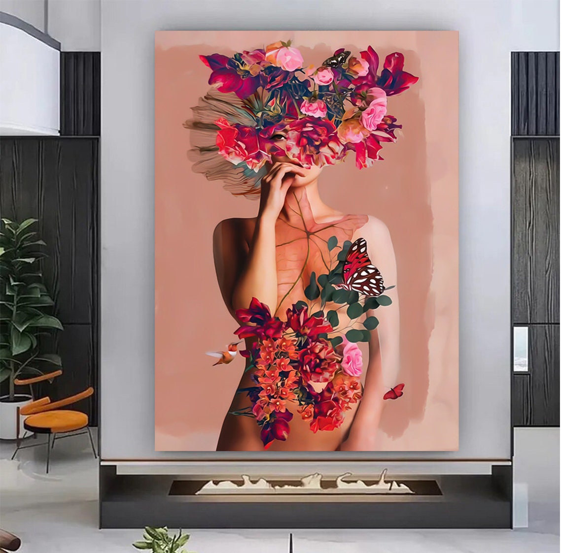 Portrait of Woman With Flowers, Flower Head Woman Canvas Print, Floral ...