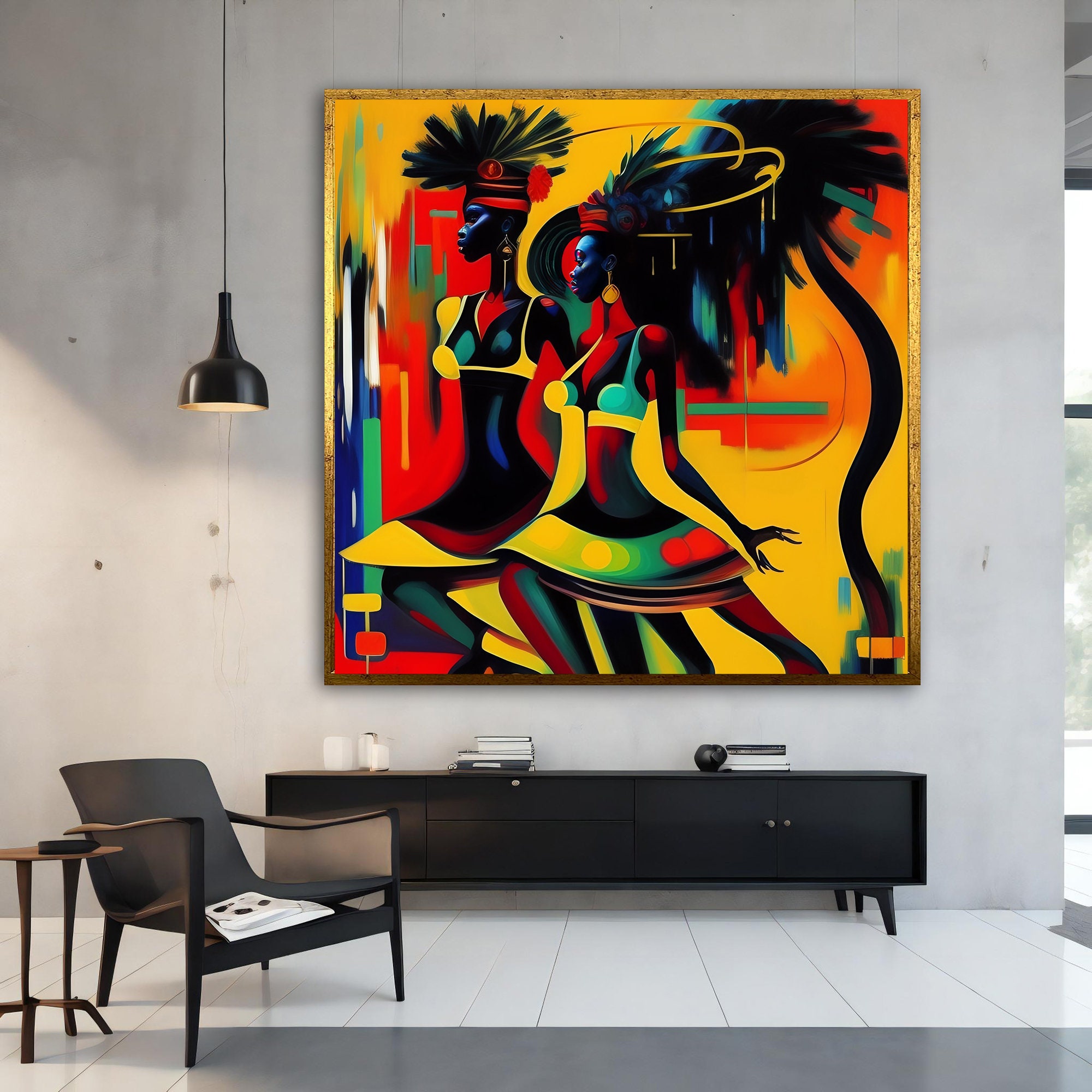 Colorful Ethnic Black Women Wall Art, Ethnic Canvas Art, African Women