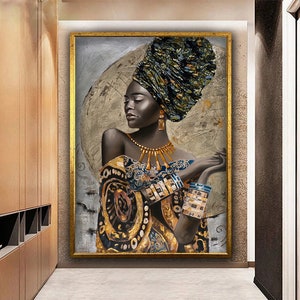 African Woman Wall Art, Beautiful Woman Wall Decor, Black Woman Canvas Print, African Canvas Art, Ethnic Woman Painting