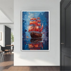 Ship Canvas,Pirate Ship Painting, Rowing Boat Art, Sailing Wall Art ,Sailboat Rolled Canvas Art, Luxury Canvas Wall Art, Ships At Sea Print