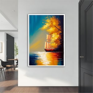 Ship Canvas, Pirate Ship Painting,Rowing Boat Art, Sailing Wall Art ,Sailboat Rolled Canvas Art
