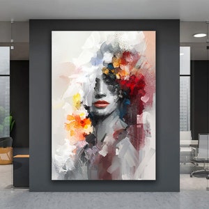 Abstract Woman Canvas Print, Colorful Woman Portrait Canvas Art, Colorful Abstract Woman Canvas Painting, Feminine Woman Wall Decor