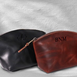 Leather Makeup Bag, Personalized Bridesmaid Gift, Leather Cosmetic Pouch, Monogrammed Leather Women Makeup Bag, Valentine Gift for Her image 5