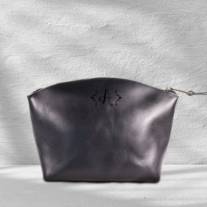 Leather Makeup Bag, Personalized Bridesmaid Gift, Leather Cosmetic Pouch, Monogrammed Leather Women Makeup Bag, Valentine Gift for Her image 4