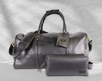 Personalized Travel Bag Set, Leather Travel Bag, Weekend Bag, Overnight Bag, Valentine Gift for Boyfriend