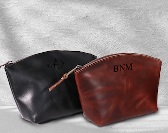 Leather Makeup Bag, Personalized Makeup Bag, Custom Bridesmaid Bag, Cosmetic Bag, Cosmetic Pouch for Mother's Day