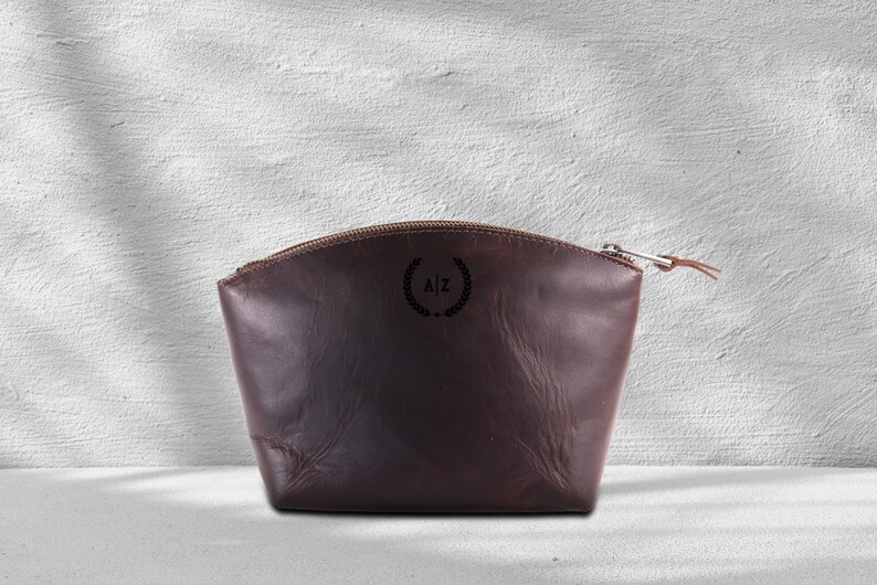 Leather Makeup Bag, Personalized Bridesmaid Gift, Leather Cosmetic Pouch, Monogrammed Leather Women Makeup Bag, Valentine Gift for Her image 6