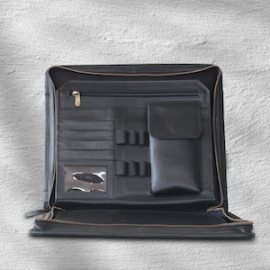 Portafolio de cuero personalizado para hombres, Padfolio de negocios grabado, Organizador de documentos hecho a mano, Regalo del día de San Valentín para ella