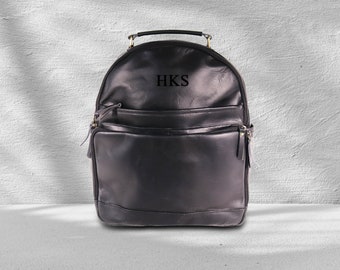 Handmade Full Grain Leather Backpack: Personalized Women's Tote Bag