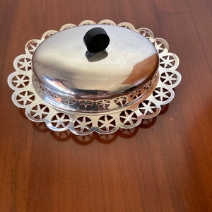 Vintage Silver Plated Butter Serving Dish with Glass Inner and Lid