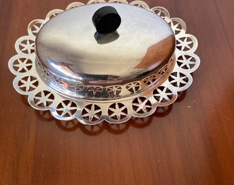 Vintage Silver Plated Butter Serving Dish with Glass Inner and Lid