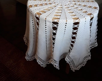 Vintage handmade round crochet tablecloth