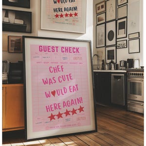 Guest Check Print, Chef Was Cute Would Eat Here Again, Guest Check Wall Art, Kitchen Wall Art, Print Guest Check, Poster Guest Check
