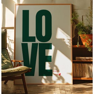 Love Art Print, Retro 70s Love Poster, Trendy Wall Print, Y2K Preppy Aesthetic, Typography Print, Printable Art, Digital Print, Neutral Art