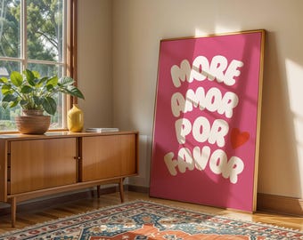Más arte de pared Amor por favor / Póster maximalista rosa Sunshine - Arte de pared ecléctico moderno Descarga digital / Cita de amor - Arte imprimible