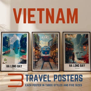Vietnam Wall Art Travel Print - Bundle 3 Travel Poster City - Hanoi Home Decor - New Retro Home Gift - Frame Canvas Digital Download