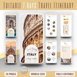 Italy Travel Itinerary Template: 7-Day Mobile Planner (Editable in Canva)