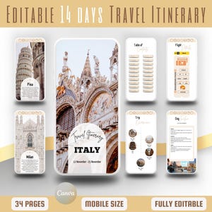 Italy Travel Itinerary Template: 14-Day Mobile Planner (Canva Editable)