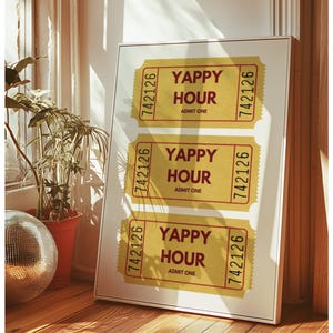 Yappy Hour プリント、ハッピーアワー バー カート ウォール アート オリジナル レトロ カクテル アート by JaggerMai 印刷可能なパーティー ドリンク サイン、インスタント デジタル ダウンロード