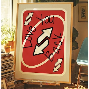 Love You Back Print, arte de parede retrô vermelha para impressão, arte de parede de cartas de baralho, arte de parede feminina, decoração de parede elegante para o dia dos namorados, arte de parede moderna
