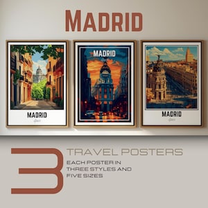 Madrid Wall Art Travel Print - Bundle 3 Travel Poster City - Spain Home Decor - New Retro Home Gift - Frame Canvas Digital Download