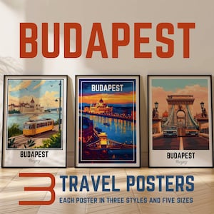 Budapest Wall Art Travel Print - Bundle 3 Travel Poster City - Hungary Home Decor - New Retro Home Gift - Frame Canvas Digital Download