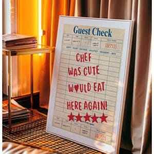 Guest Check Print, Chef Was Cute Would Eat Here Again, Guest Check Wall Art, Kitchen Wall Art, Print Guest Check, Poster Guest Check