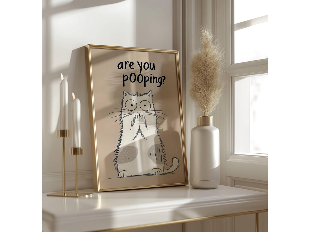 Bathroom Cat Are You Pooping Print for Toilet Wall Art Print Vintage ...