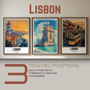 Lisbon Wall Art Travel Print - Bundle 3 Travel Poster City - Portugal Home Decor - New Retro Home Gift - Frame Canvas Digital Download