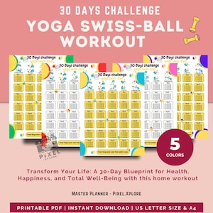 Yoga Swiss-Ball 30-Day Workout Challenge: Fitness Planner (Digital PDF)