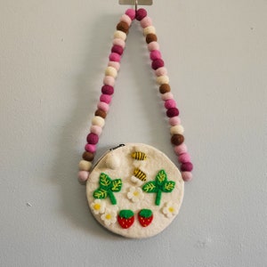 Handmade Tibetan yak wool Strawberries with bees bag, Purse Bag shoulder, stylish bag, ethnic craft