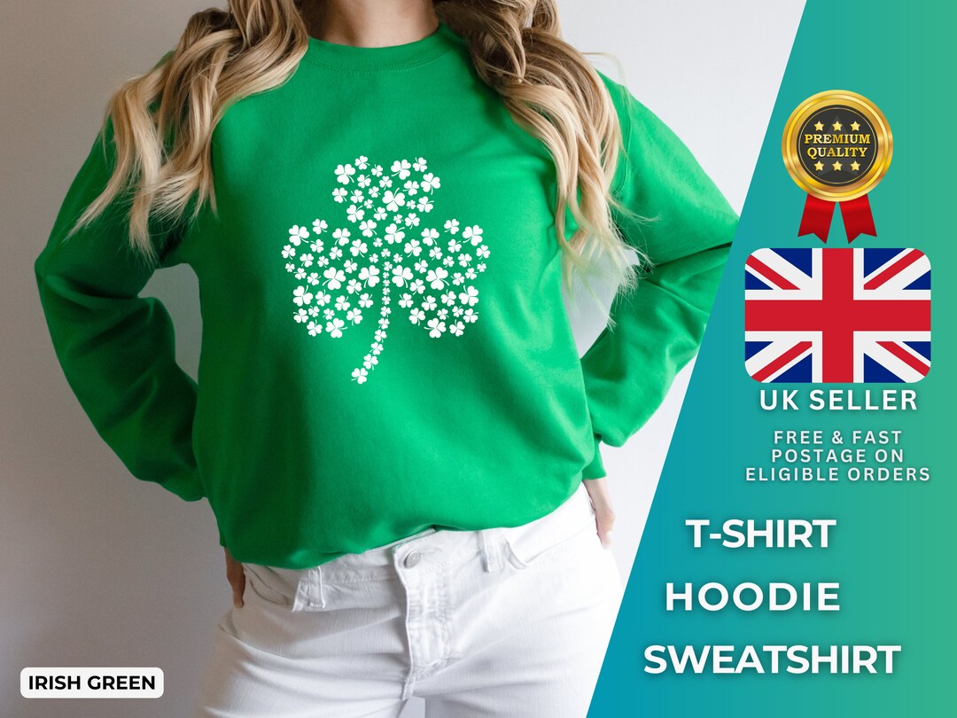AOBUTE Men's St. Patrick's Day Hoodie - Clover Green, Long Sleeve With Front Pocket, Cotton Blend, Small