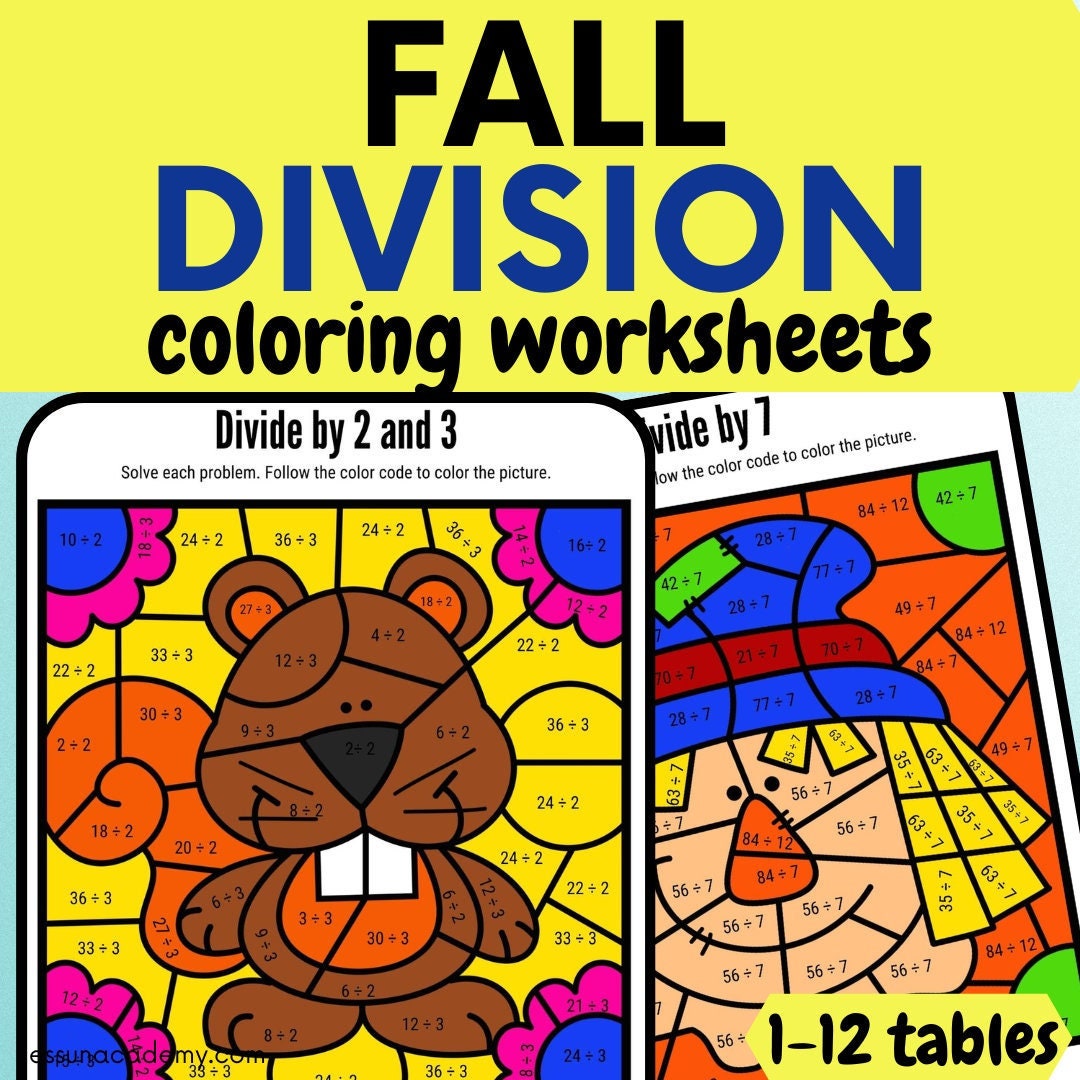 Hojas de trabajo para colorear de color por número de división - Etsy ...