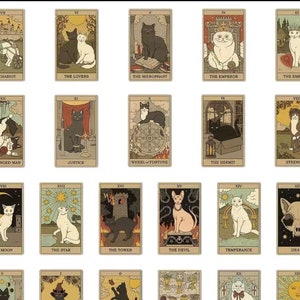 Lot de 72 mini cartes/autocollants de tarot de chat. Les beaux chats font une belle présentation !