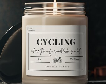 Funny Candle Cyclist Gift, Biker Mountain Bicycle BMX Riding Housewarming Decor, Birthday Holiday Christmas Present For Friend 9oz Soy Wax