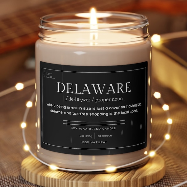 Delaware Soy Wax Candle, Moving To Delaware House Warming Gift Eco Friendly 9oz. Candle, Delaware College Student Moving Gift, State Candle