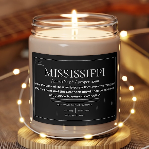 Mississippi Soy Wax Candle, Moving To Mississippi Gift Eco Friendly 9oz. Candle, Mississippi College Student Moving Gift, State Candle