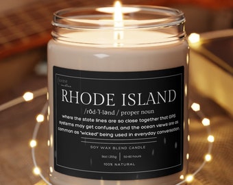 Rhode Island Soy Wax Candle, Moving To Rhode Island Gift Eco Friendly 9oz. Candle, Rhode Island College Student Moving Gift, State Candle