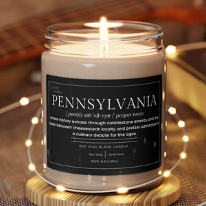 Pennsylvania Soy Wax Candle, Moving To Pennsylvania Gift Eco Friendly 9oz. Candle, Pennsylvania College Student Moving Gift, State Candle