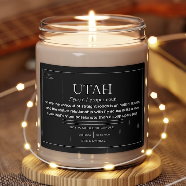 Utah Soy Wax Candle, Moving To Utah House Gift Eco Friendly 9oz. Candle, Utah College Student Moving Gift, Salt Lake City State Candle