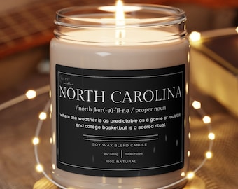 North Carolina Soy Wax Candle, Moving To North Carolina Gift Eco Friendly 9oz. Candle, Carolina College Student Moving Gift, State Candle