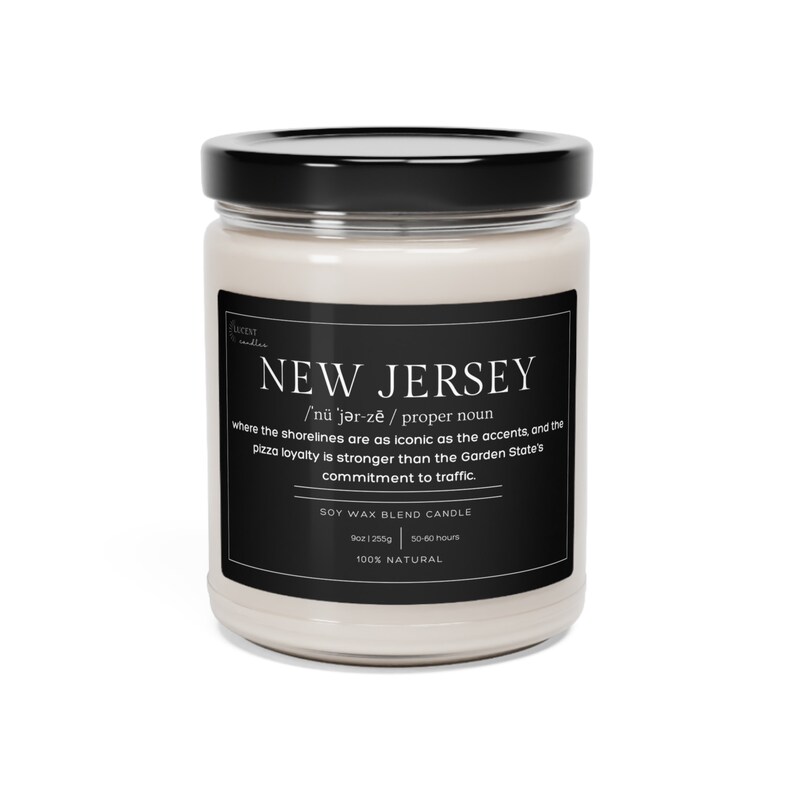 New Jersey Soy Wax Candle, Moving to New Jersey House Gift Eco Friendly