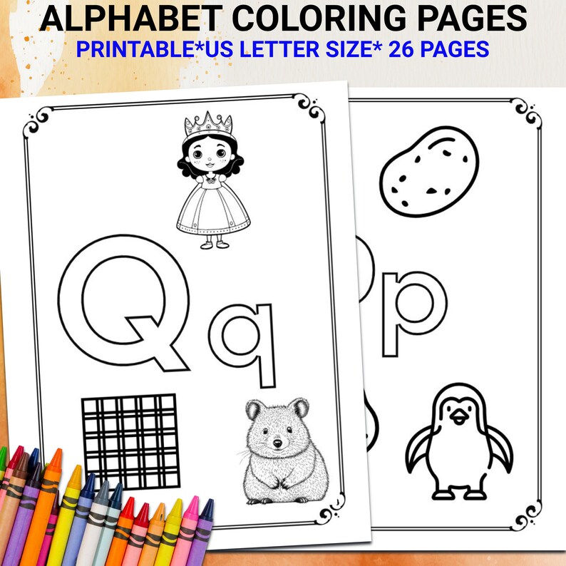 Alphabet Coloring Pages - Printable *US Letter Size* - 26 Pages