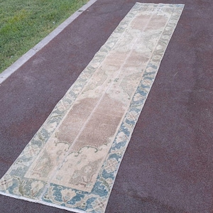 2x9,Oushak Rug,Vintage Rug,Blue Brown Rug,Turkish Rug,Handmade Rug,Livingroom Rug,Entryway Rug,Kitchen Rug,Mini Rug,Decor Rug,1.9x9 ft