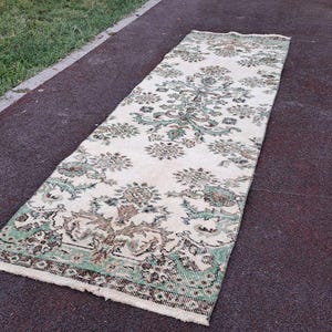 2x7,Oushak Rug,Vintage Rug,Brown Green Rug,Turkish Rug,Handmade Rug,Livingroom Rug,Entryway Rug,Kitchen Rug,Mini Rug,Decor Rug,2.1x7.2 ft